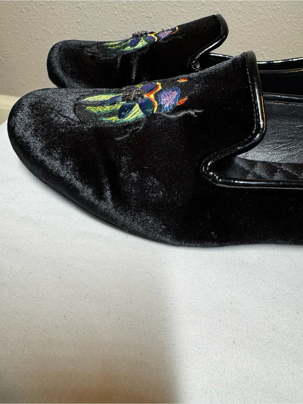 Tory Burch - Easton Black Velvet Embroidered Slip-On Loafers - 8.5